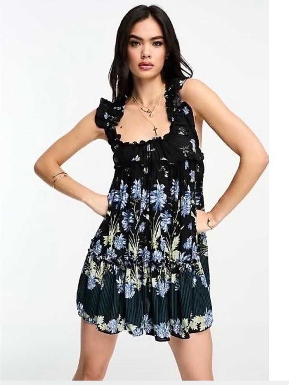 FREE PEOPLE INTIMATELY FLORAL RUFFLE MINI DRESS NWT SZ XL $88